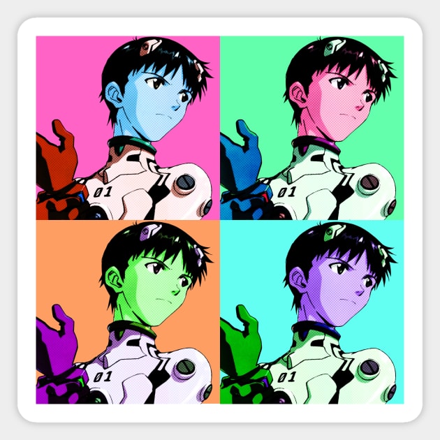 Shinji Ikari Andy Warhol Portrait Sticker by dumbvaporwave